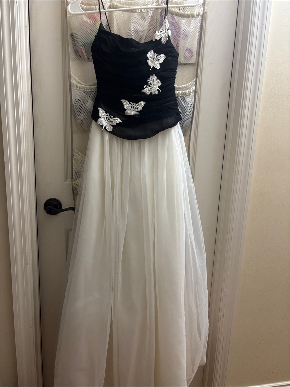 Roberta Bridal Black and White Prom Dress with Butterfly Appliqués